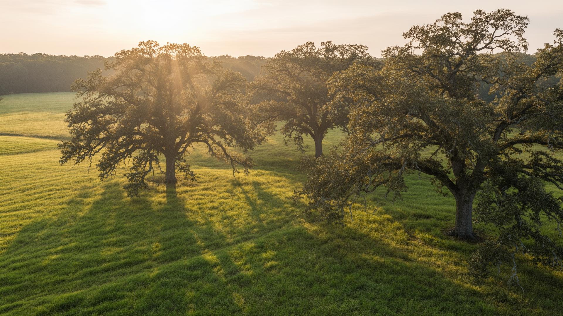 Aerial view of healing sanctuary land in South Carolina with ancient oak trees